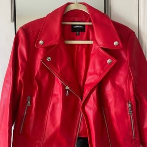 Red Faux Leather Moto Jacket